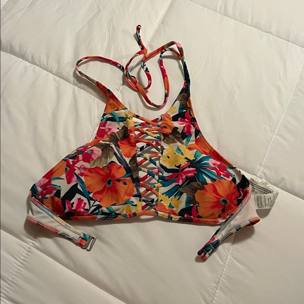 Hollister White Bikini Top with Multicolor Trim
